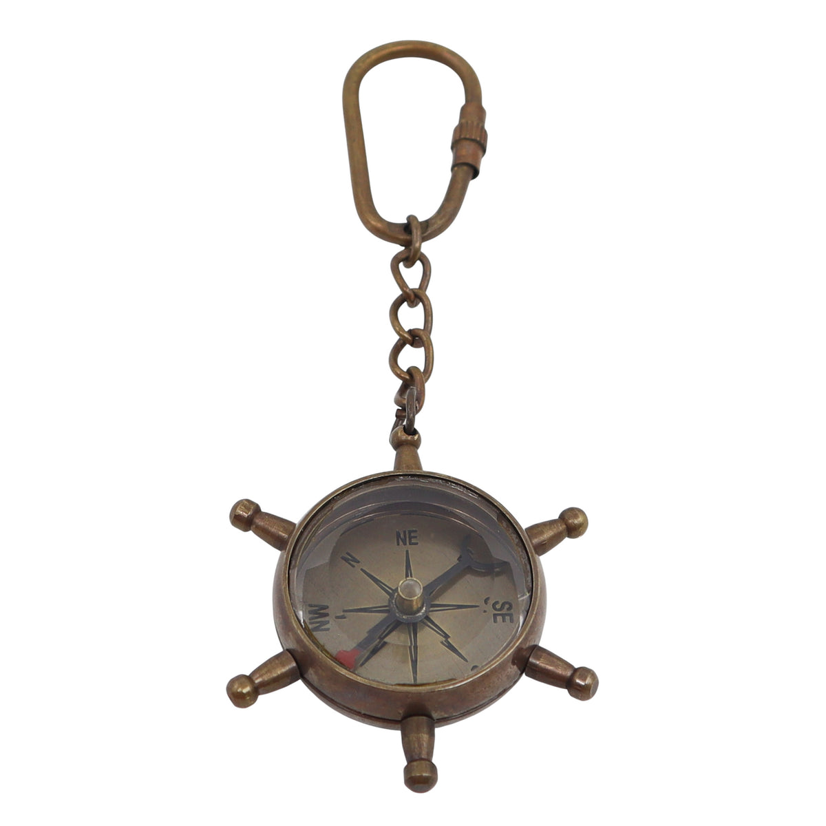 Bronze Ship Wheel Compass Keyring