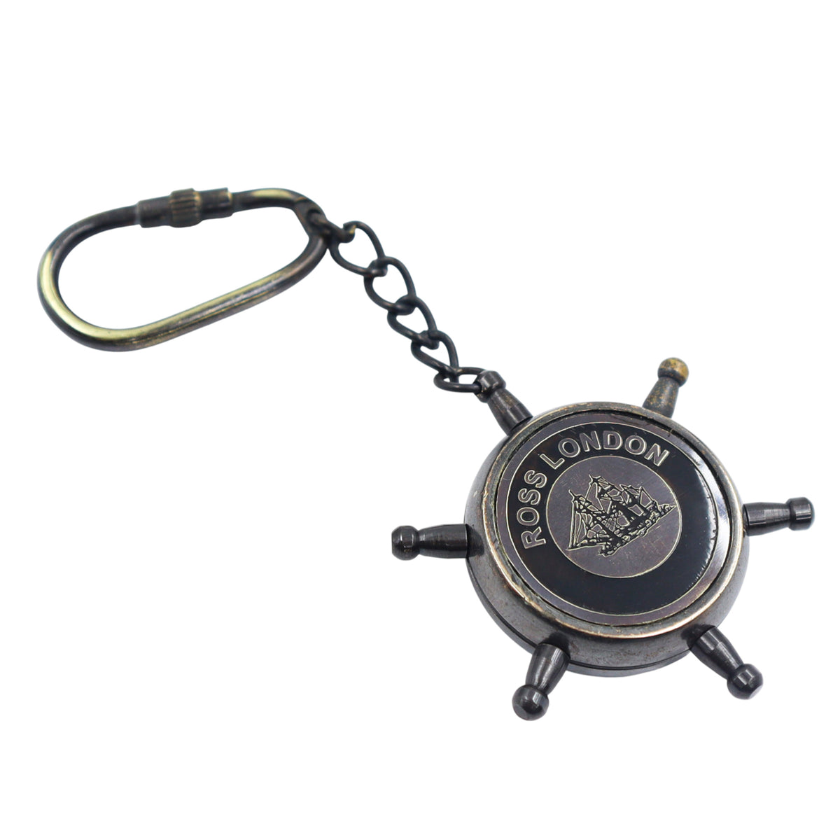 Gunmetal Ship Wheel Compass Keyring