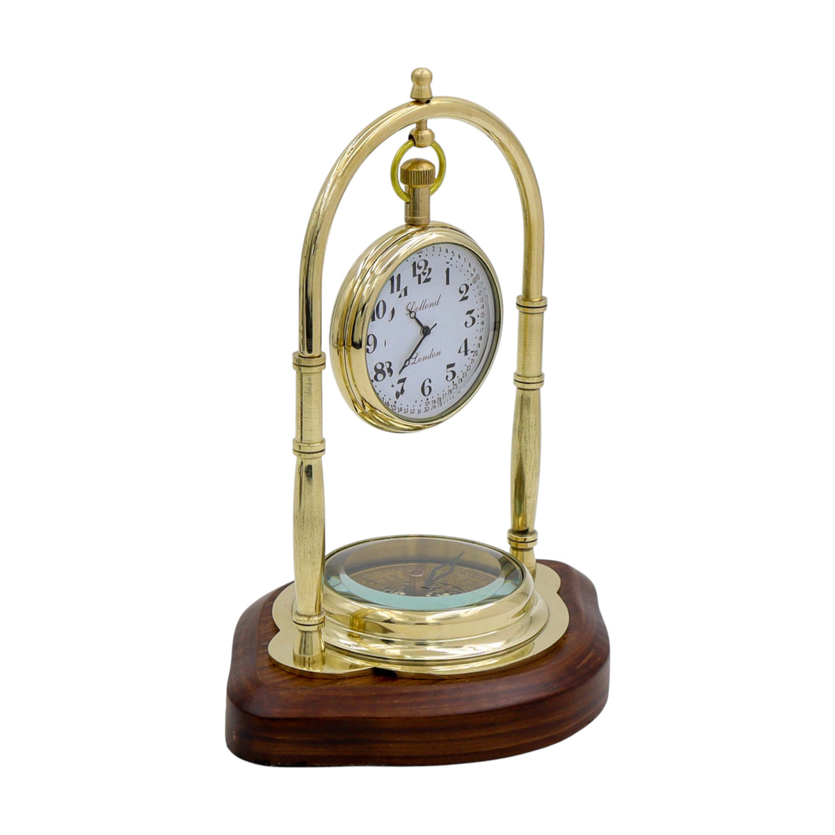Personalised Brass Desk Clock with Compass