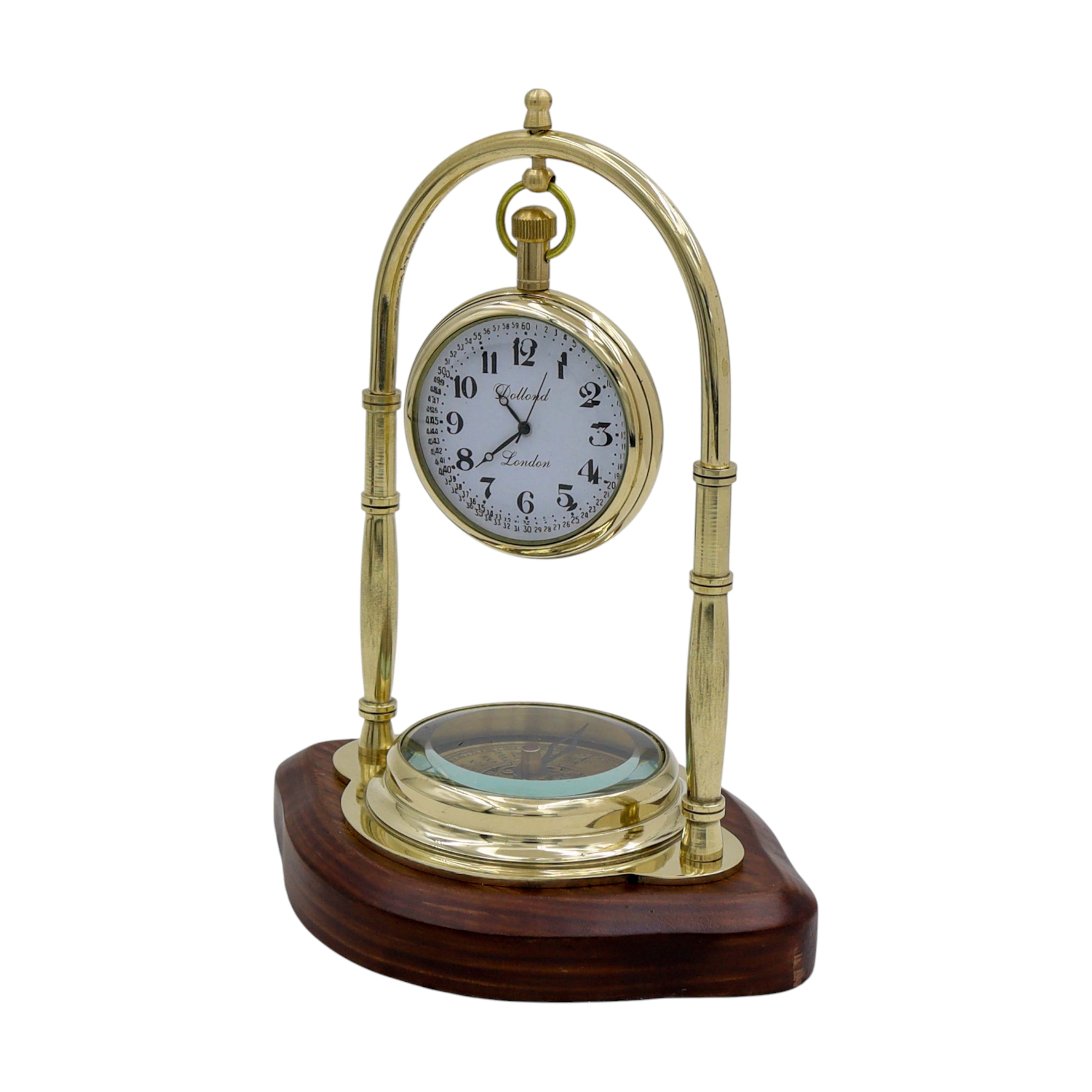 Personalised Brass Desk Clock with Compass