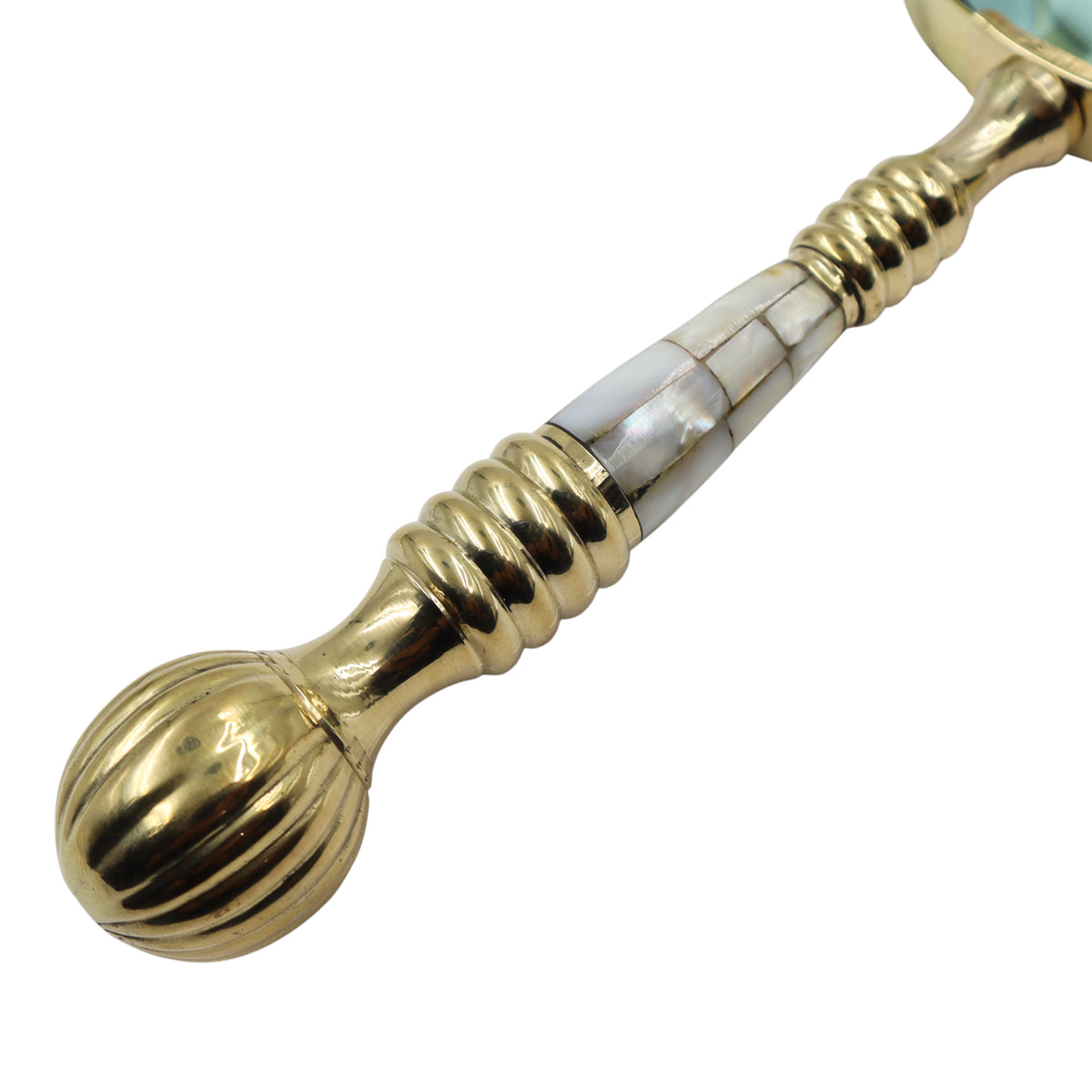 Mother of Pearl Brass Magnifying Glass with Wooden Box