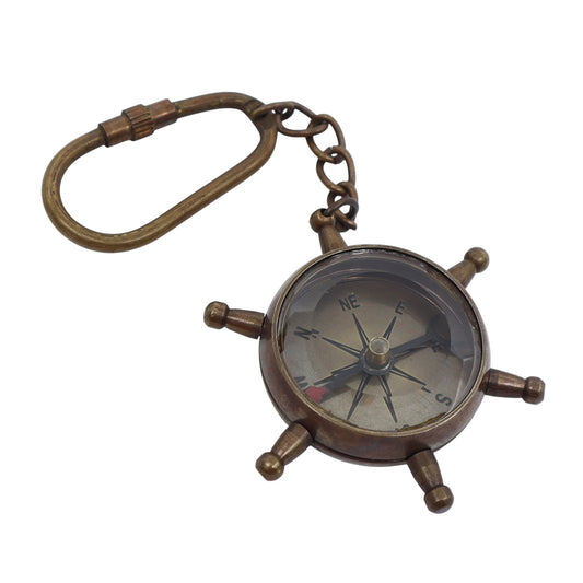 Bronze Ship Wheel Compass Keyring
