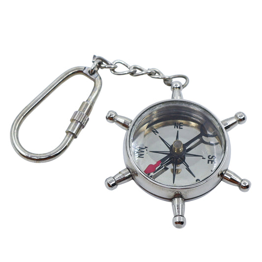 Chrome Ship Wheel Compass Keyring