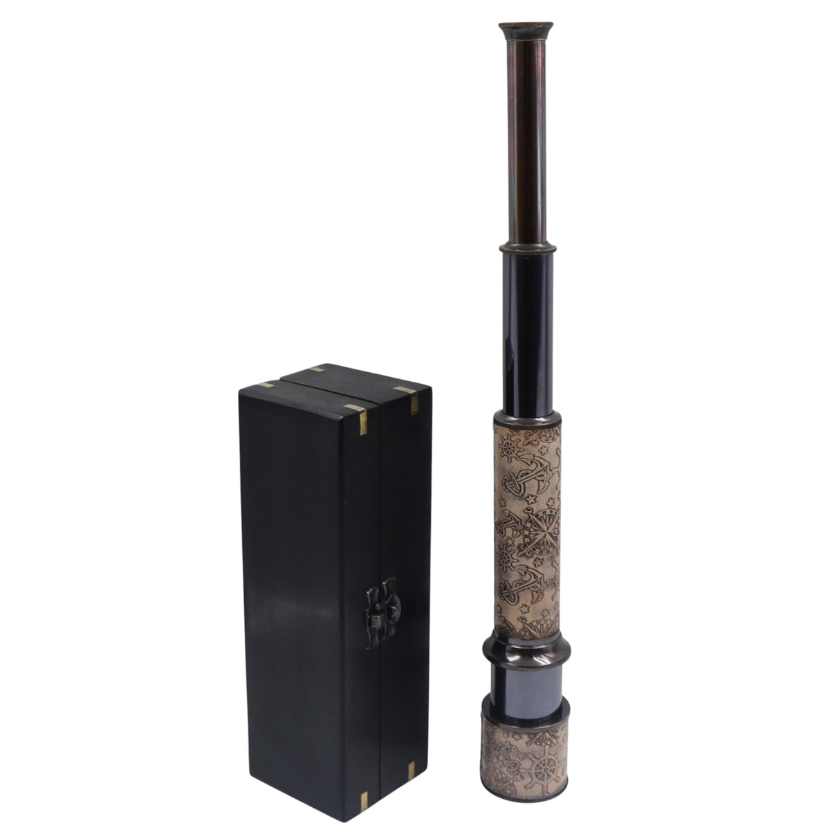 Personalised 16-Inch Gunmetal & Leather Telescope