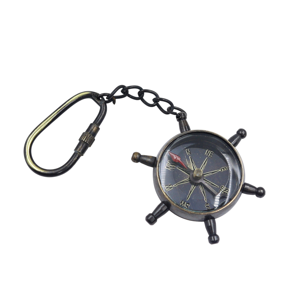 Gunmetal Ship Wheel Compass Keyring