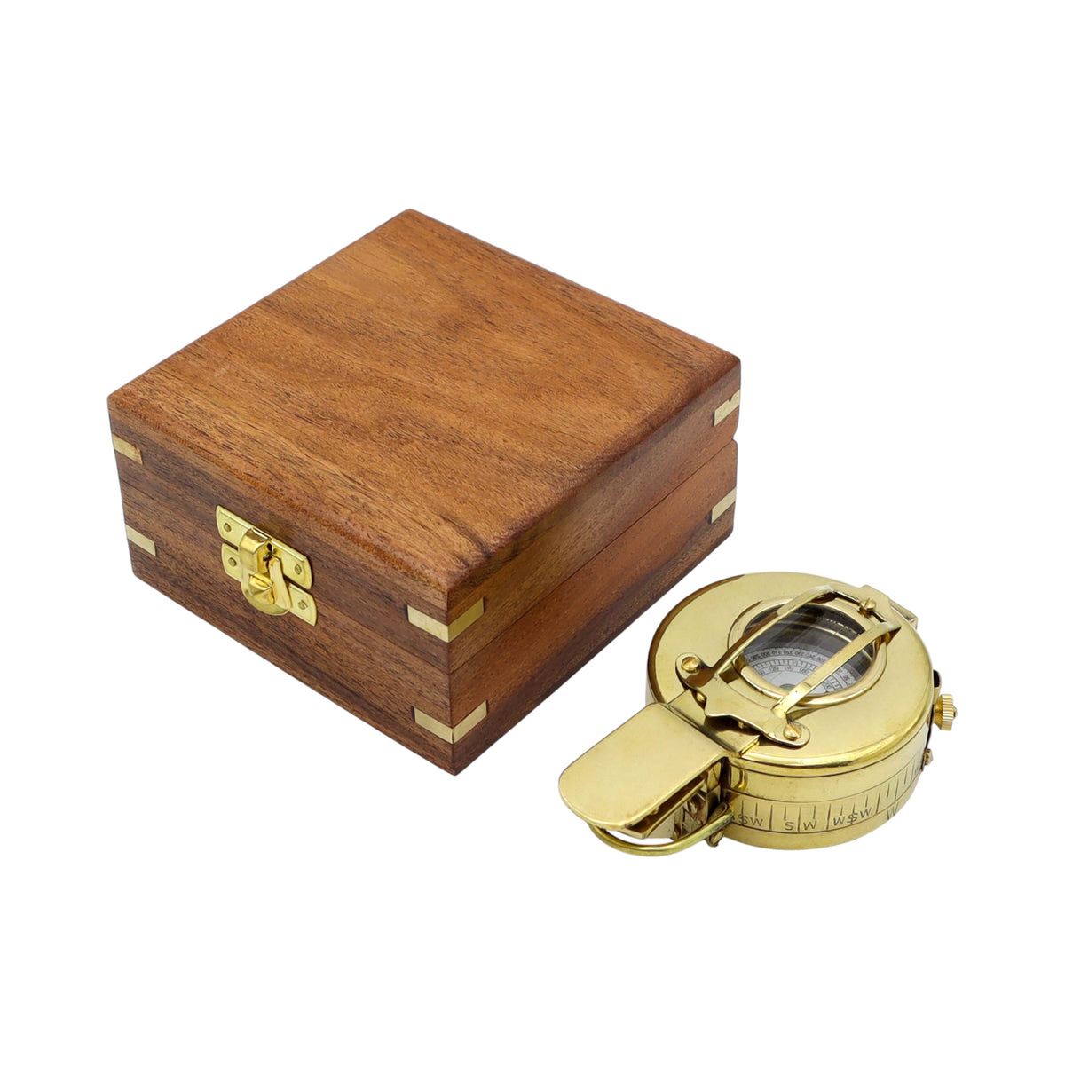 Personalised Brass Prismatic Marching Compass with Wooden Box