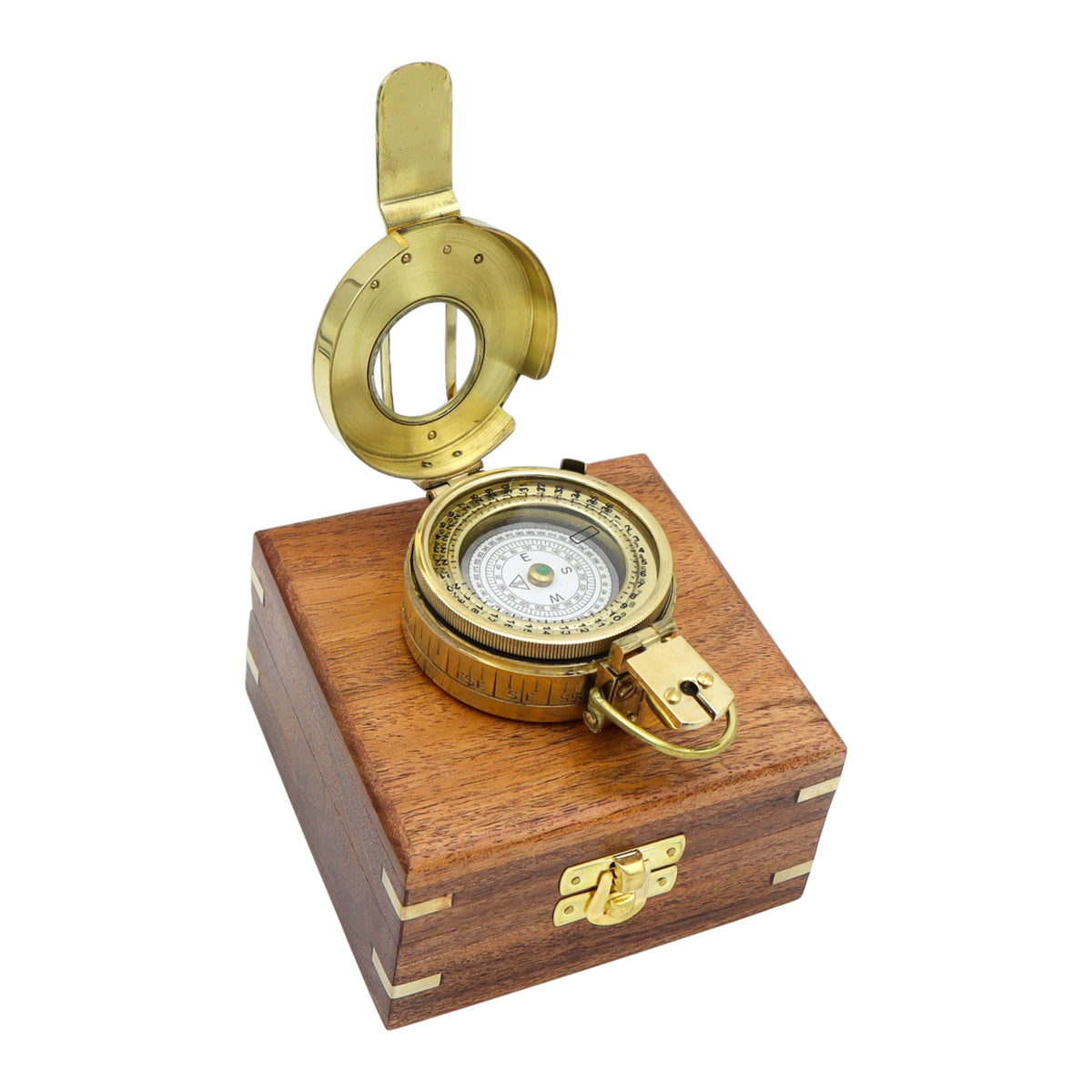 Personalised Brass Prismatic Marching Compass with Wooden Box