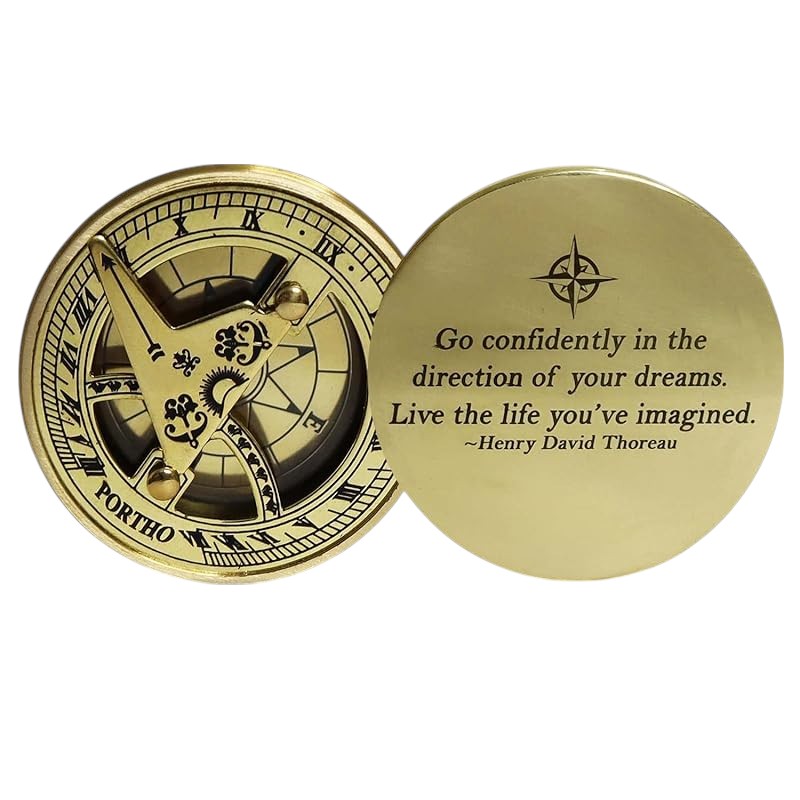 Signature Sundial Compass Gift – “Go Confidently” Quote by Henry David Thoreau