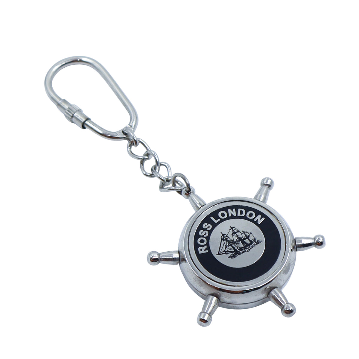 Chrome Ship Wheel Compass Keyring