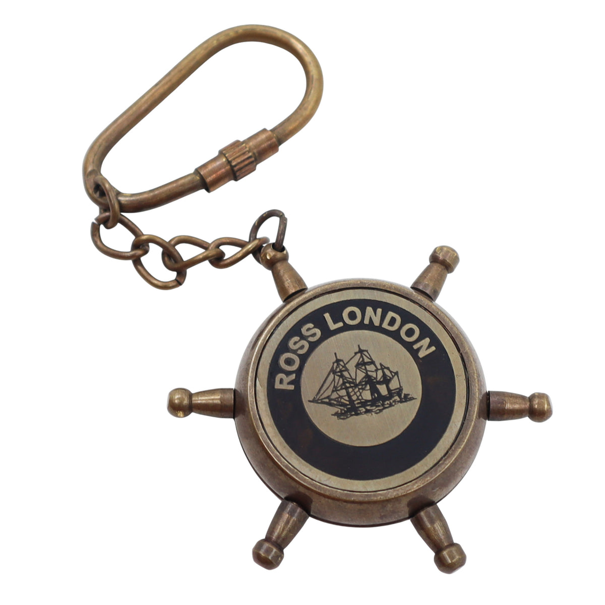 Bronze Ship Wheel Compass Keyring