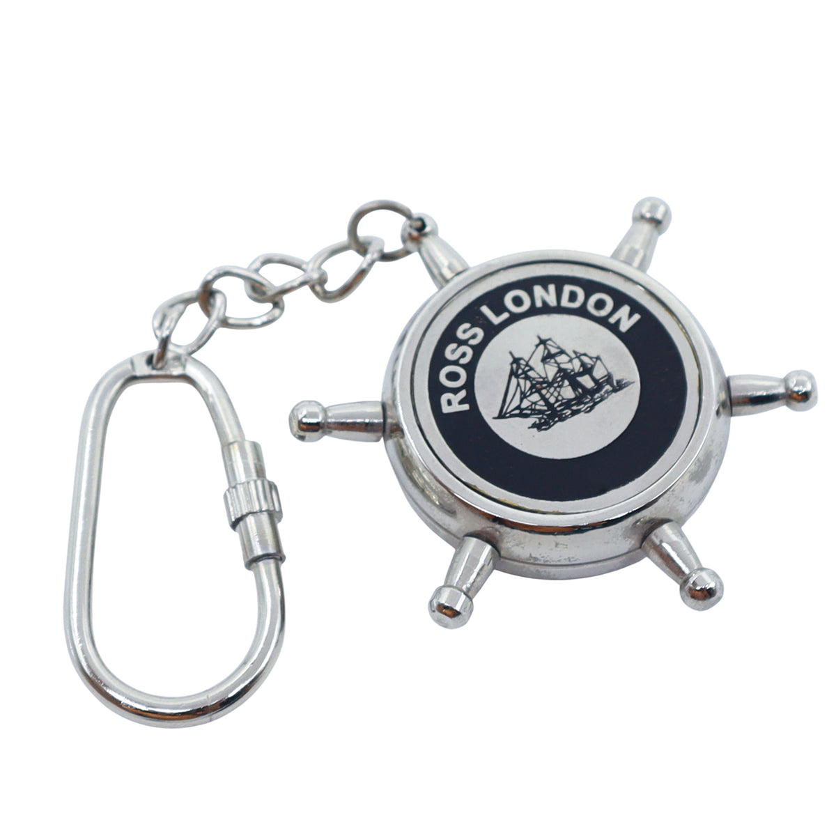 Chrome Ship Wheel Compass Keyring