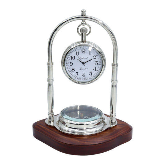 Personalised Silver Colour Desk Clock with Compass