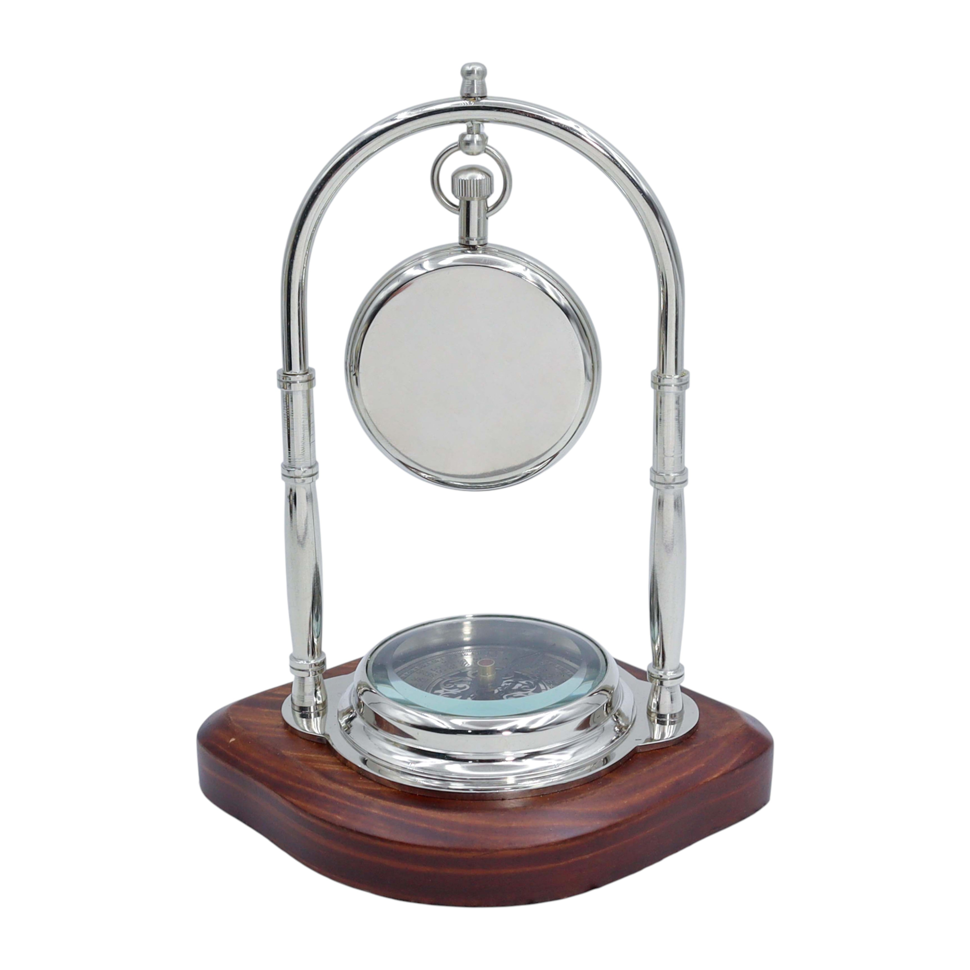 Personalised Silver Colour Desk Clock with Compass