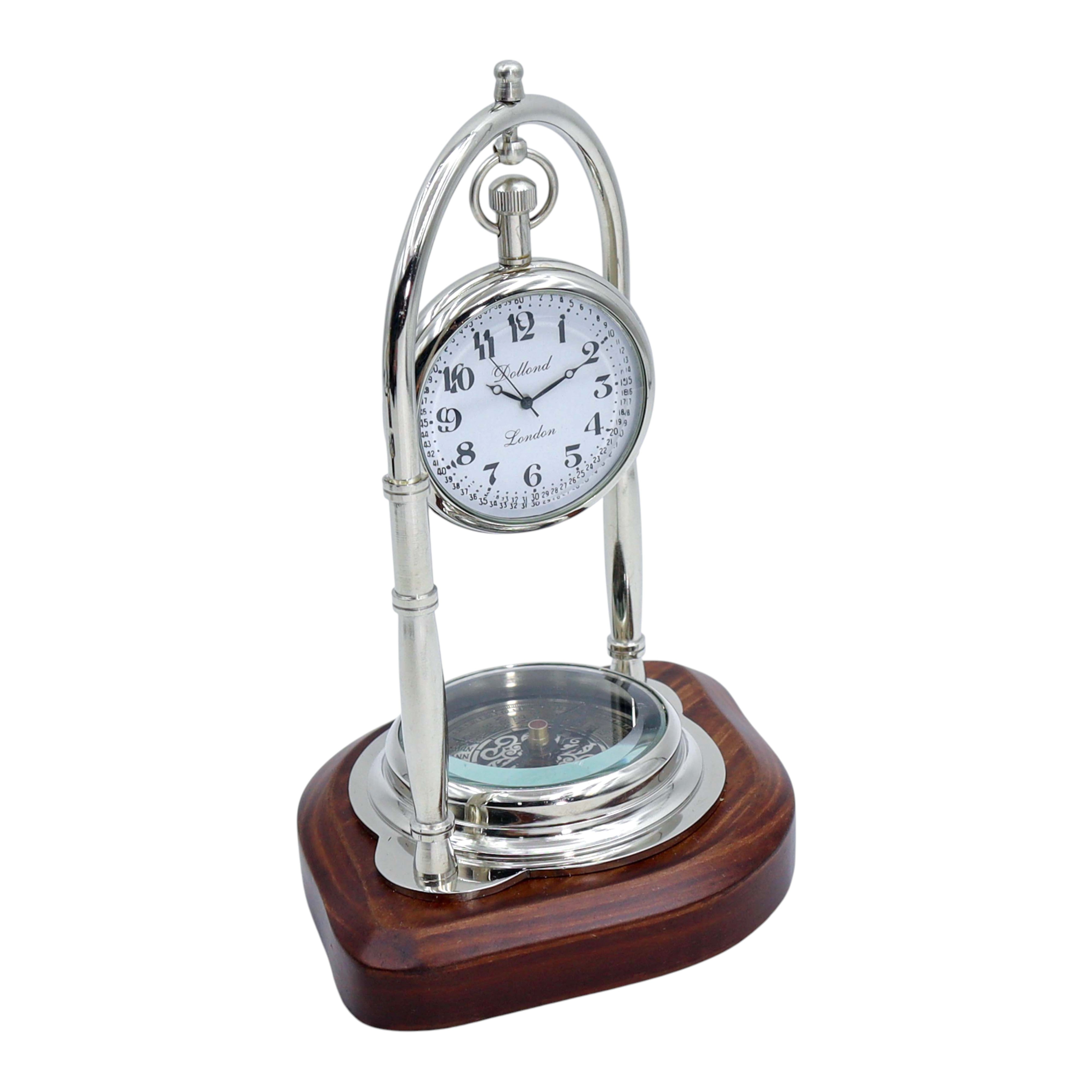 Personalised Silver Colour Desk Clock with Compass