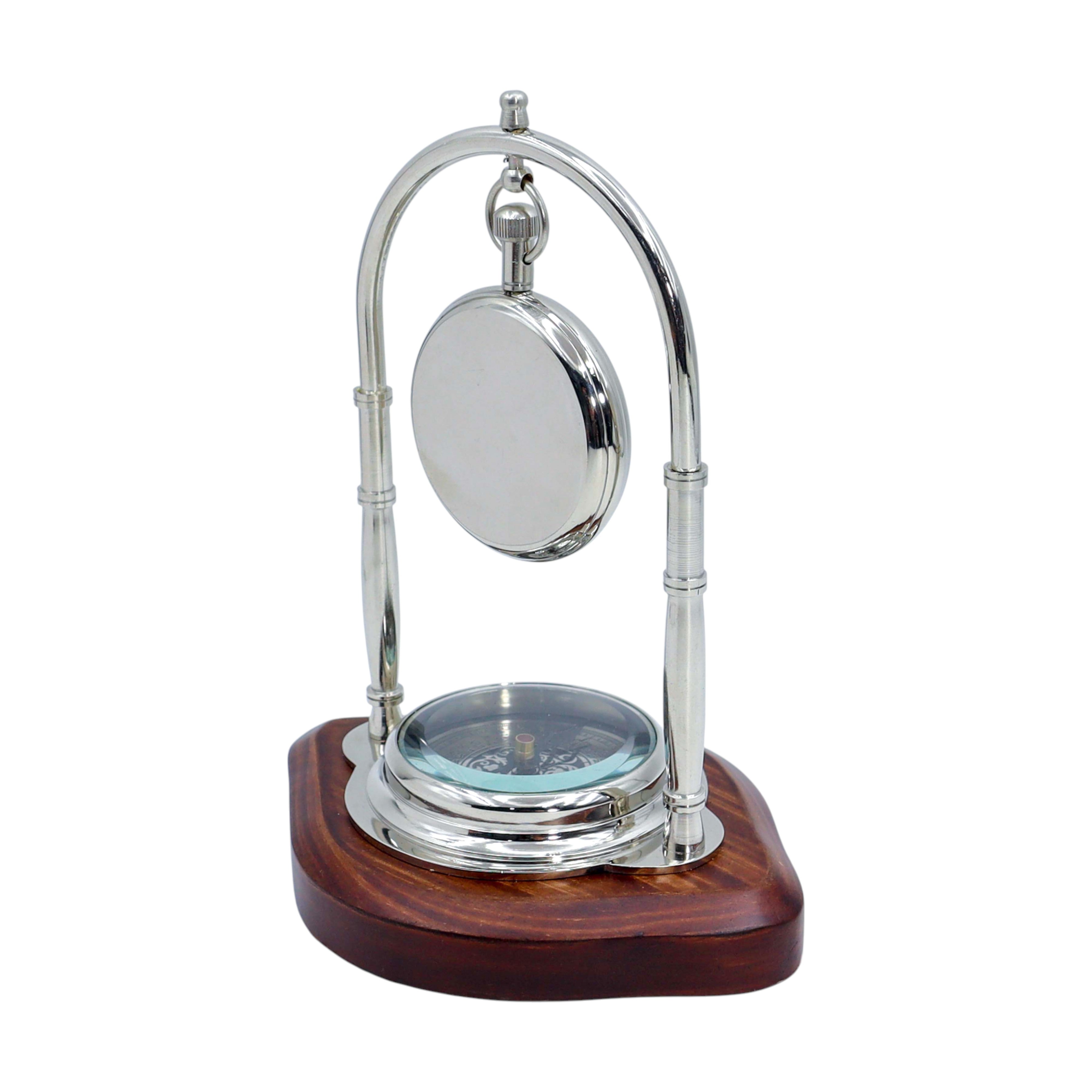 Personalised Silver Colour Desk Clock with Compass