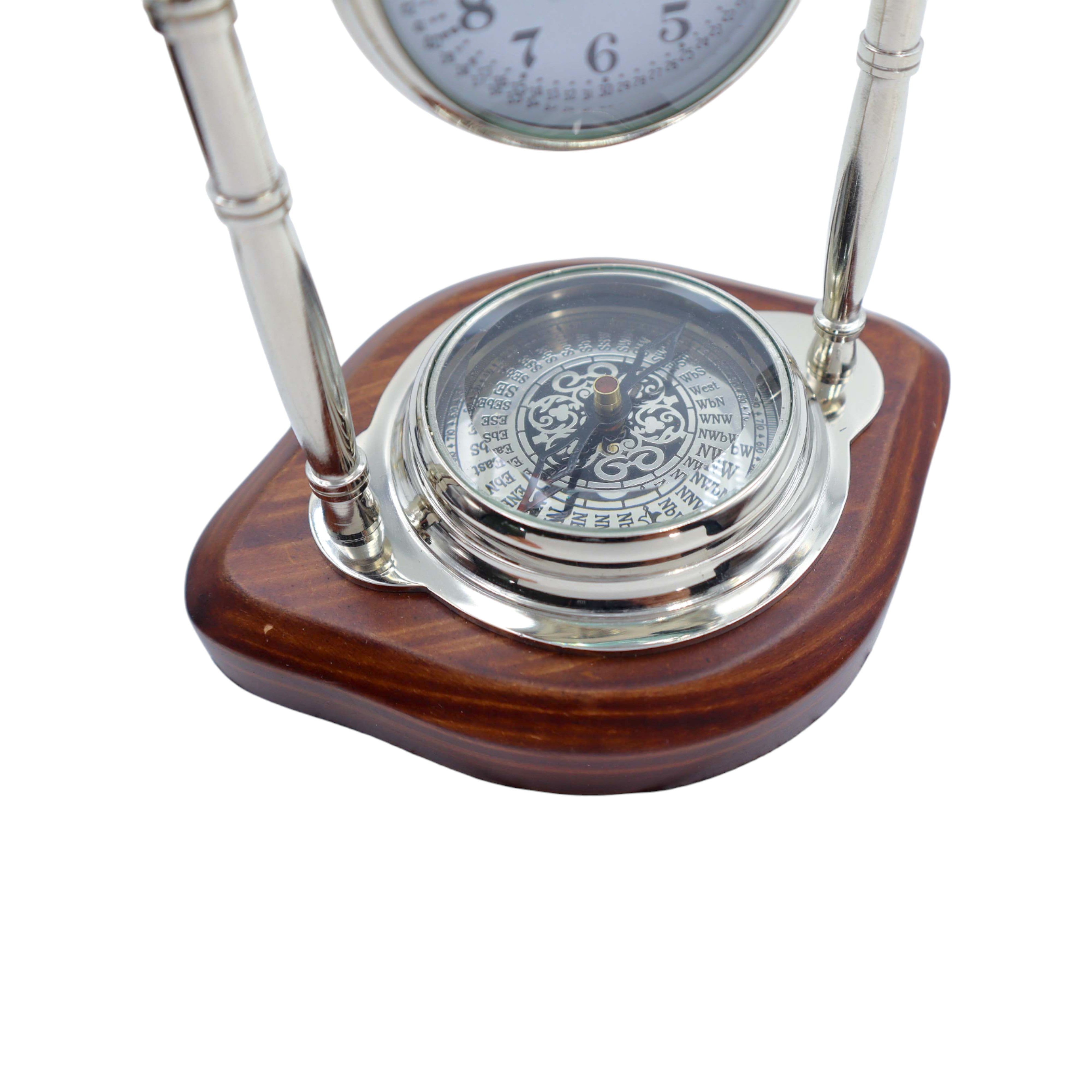 Personalised Silver Colour Desk Clock with Compass