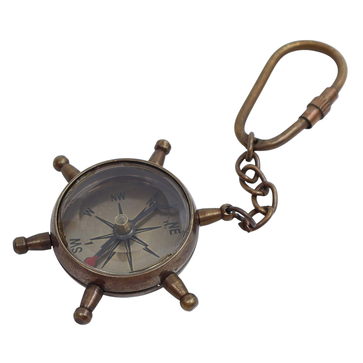 Bronze Ship Wheel Compass Keyring