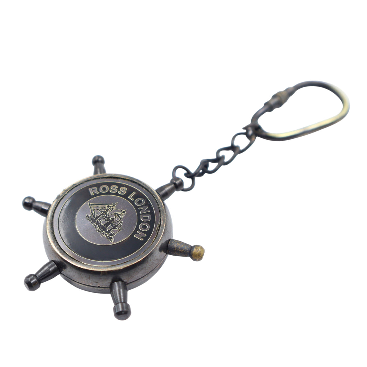 Gunmetal Ship Wheel Compass Keyring
