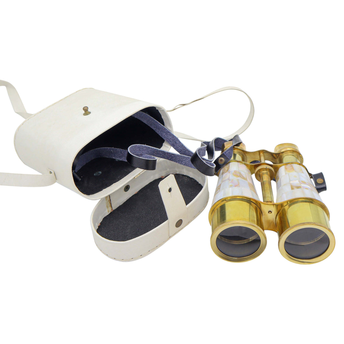 Custom Binoculars with Mother of Pearl in White Leather Case