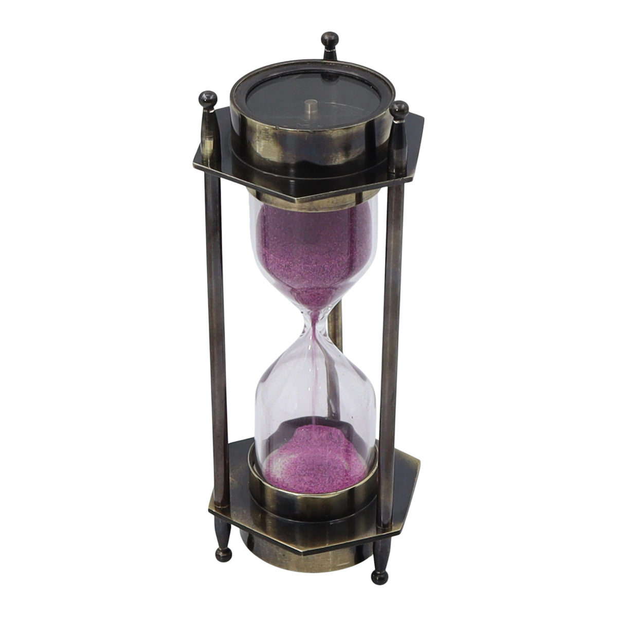 Bronze Hourglass with Pink Sand and Compass