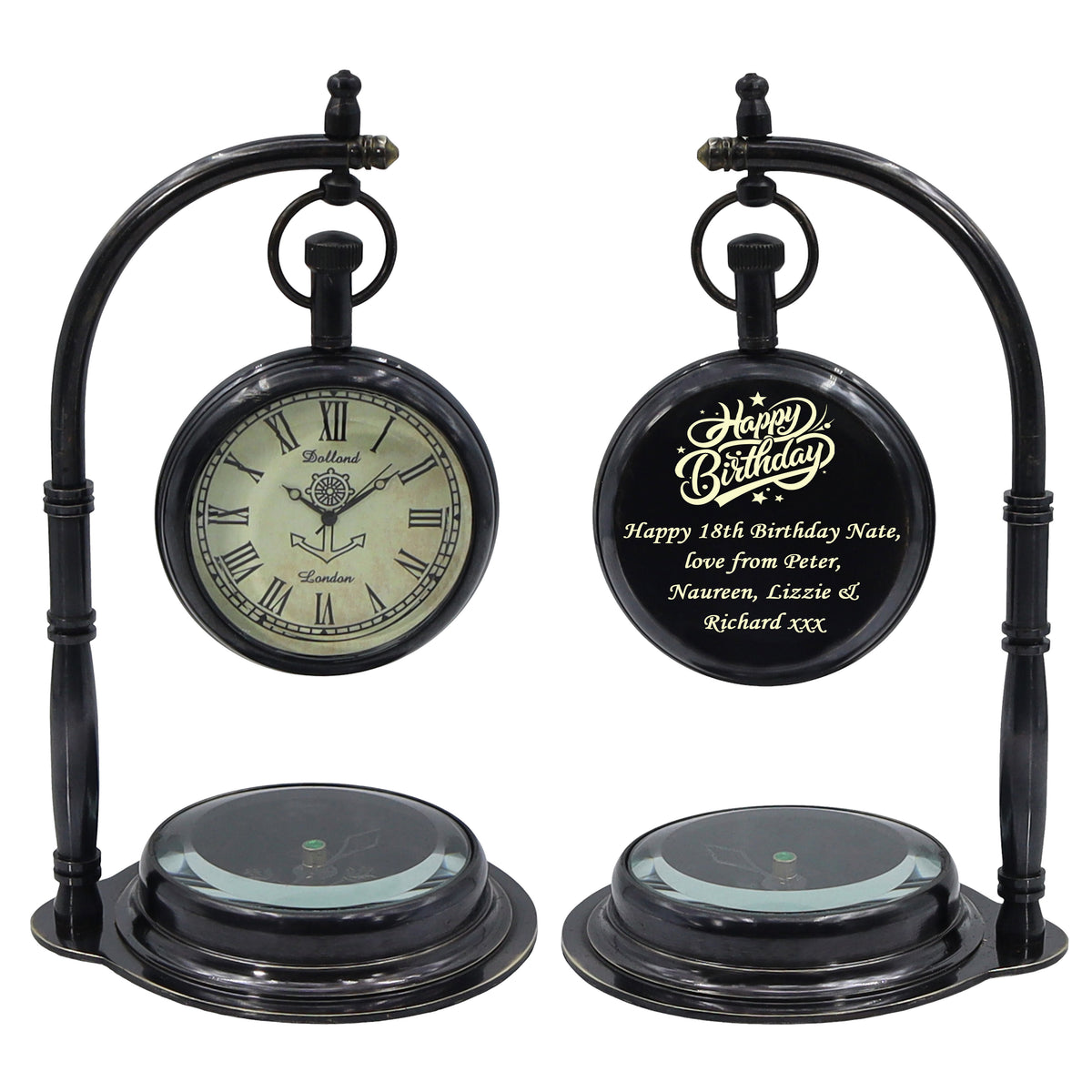 Personalised The Mariner Gunmetal Desk Clock with Compass