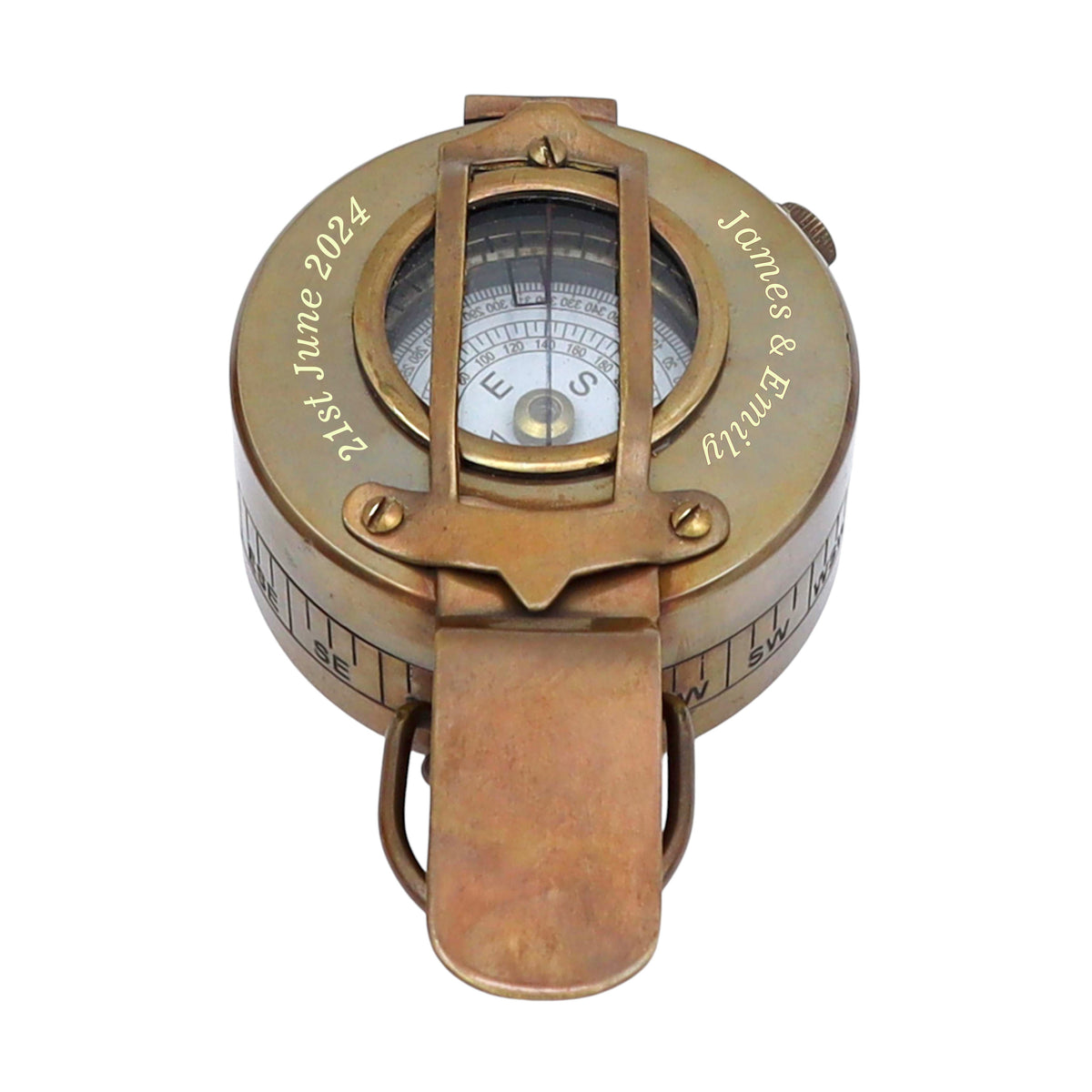 Personalised Bronze Prismatic Marching Compass with Wooden Box