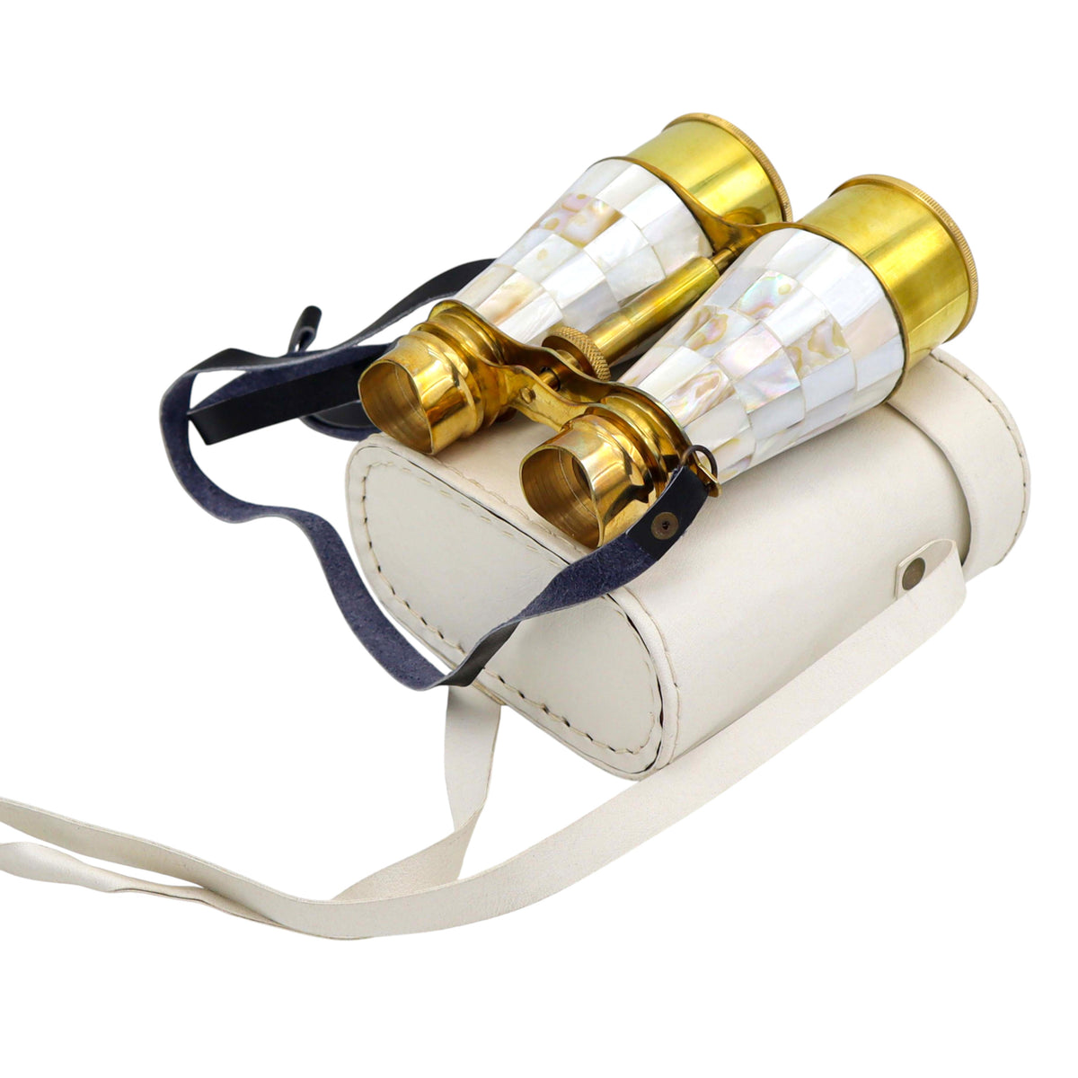 Custom Binoculars with Mother of Pearl in White Leather Case