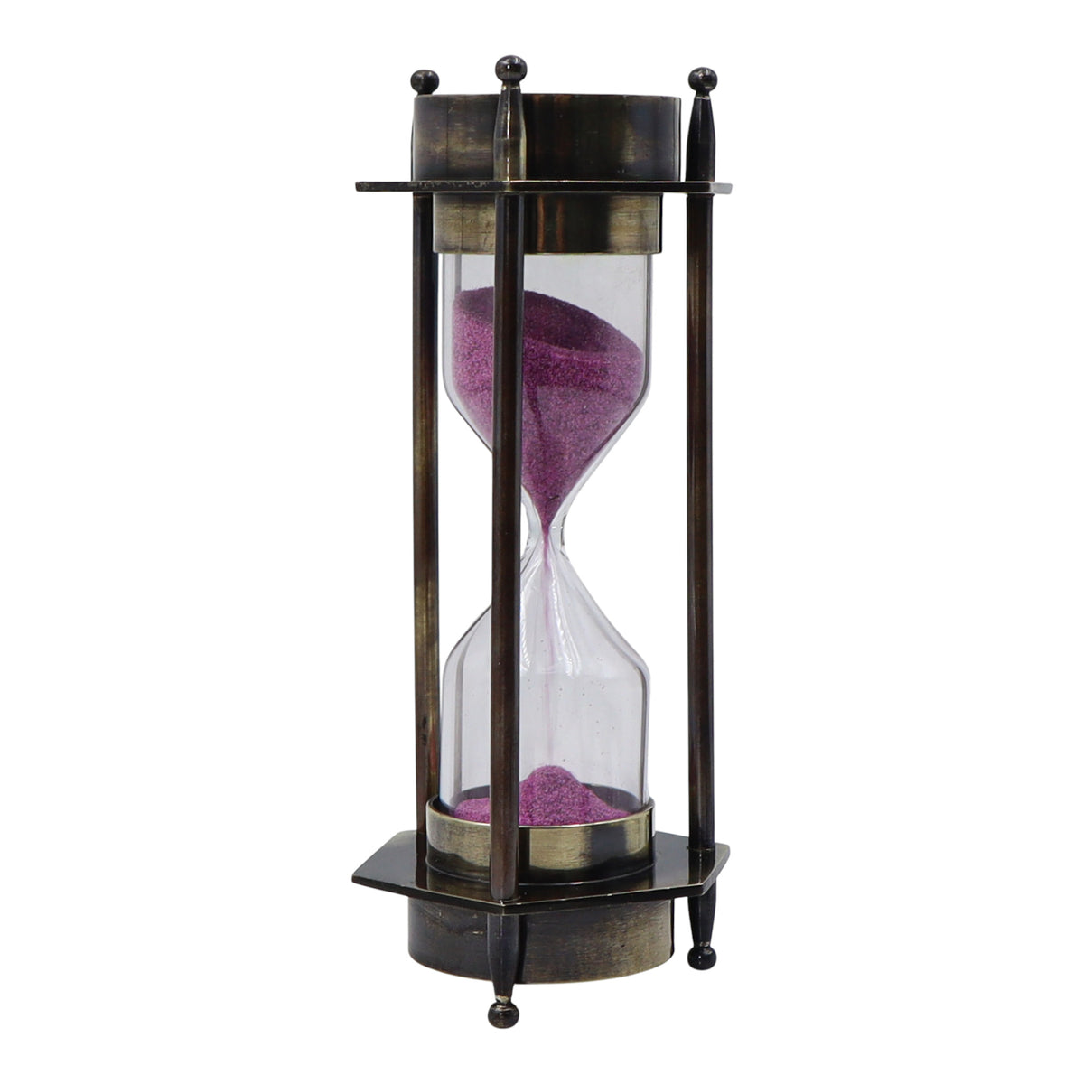 Bronze Hourglass with Pink Sand and Compass