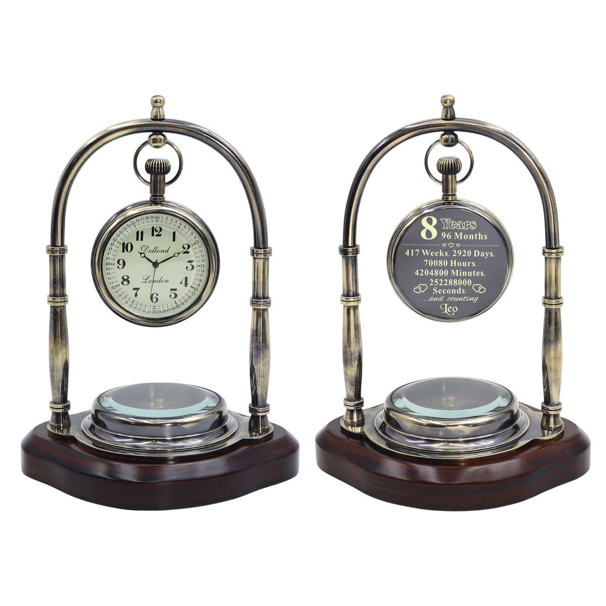 Personalised Gunmetal Desk Clock with Compass