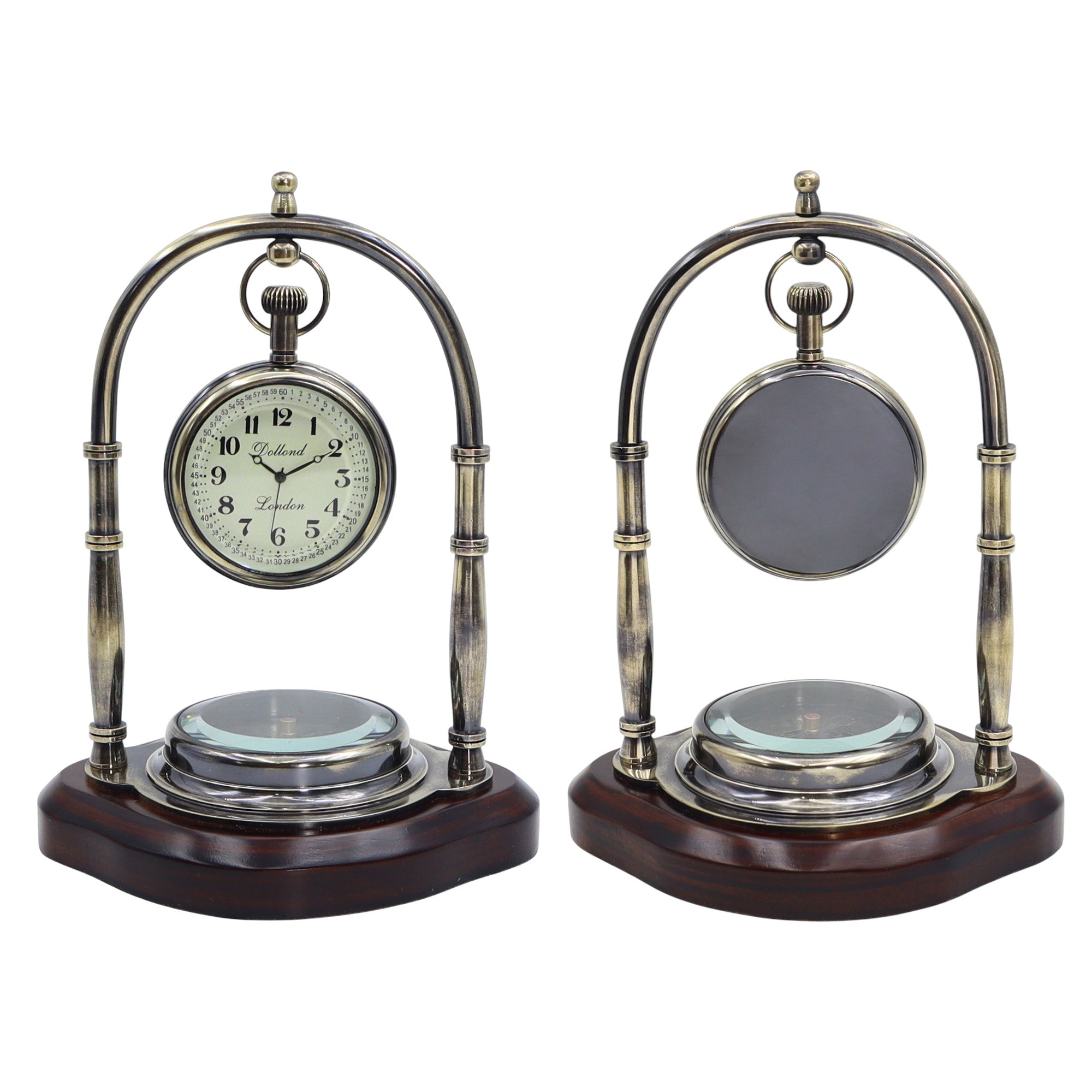 Personalised Gunmetal Desk Clock with Compass