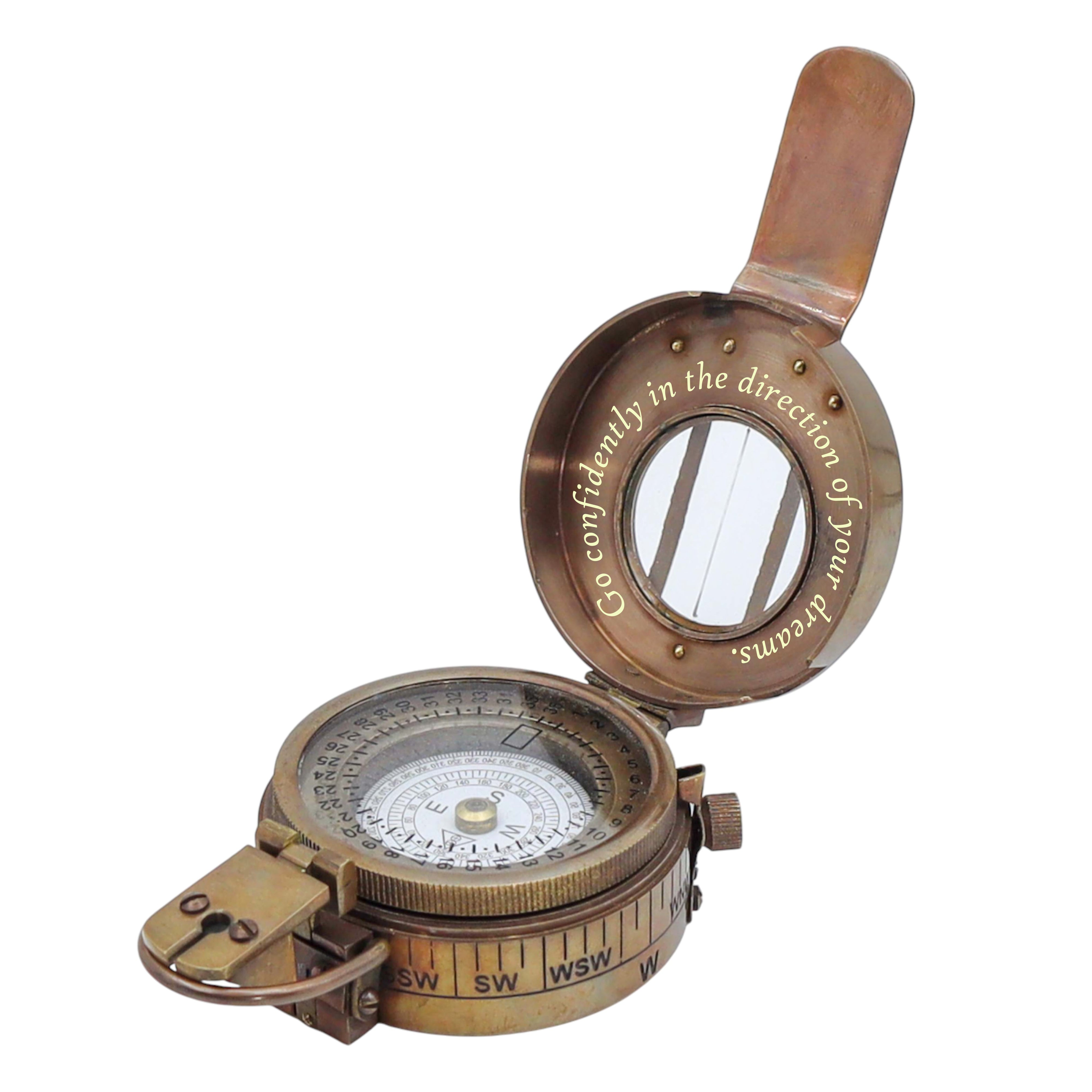 Personalised Bronze Prismatic Marching Compass with Wooden Box