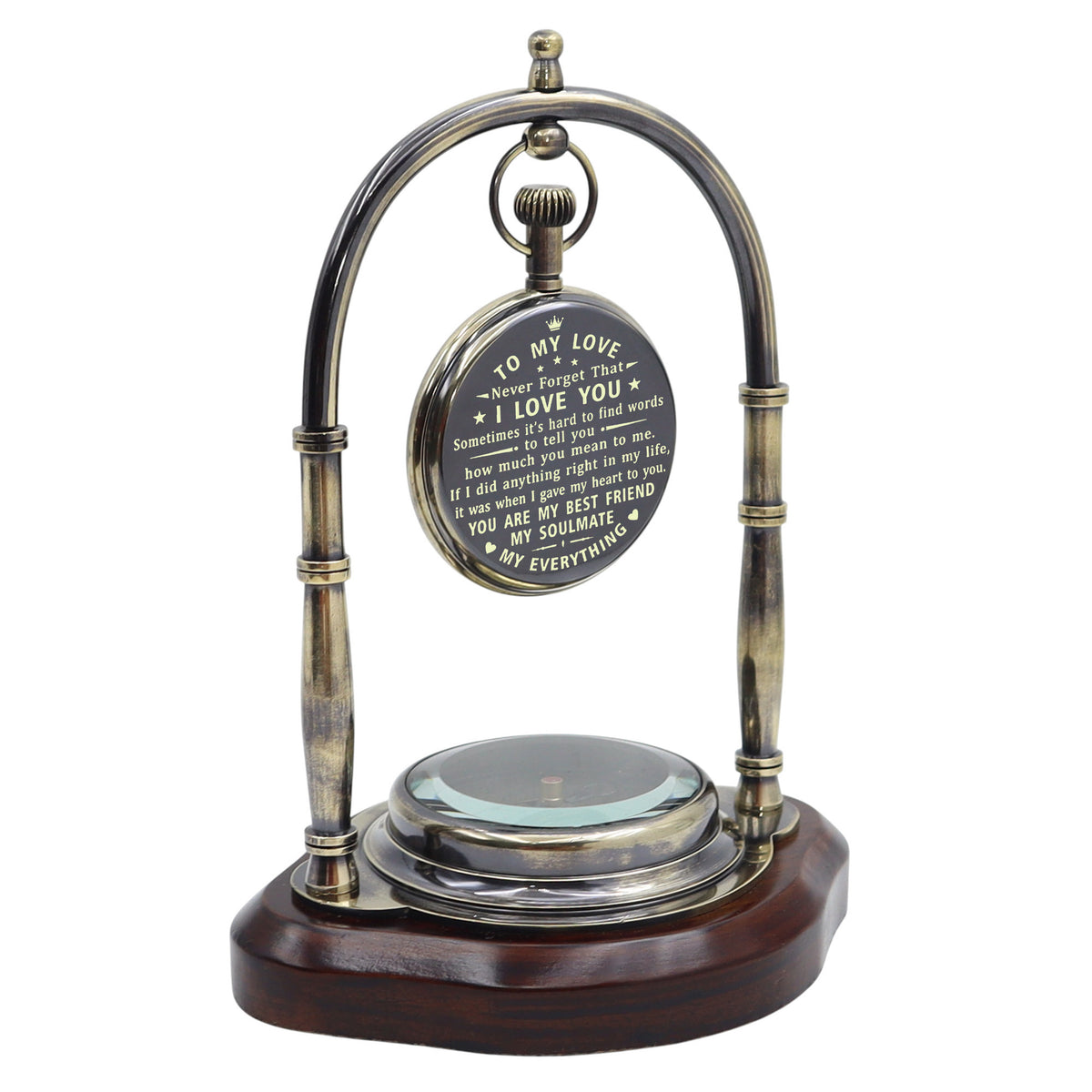 Personalised Gunmetal Desk Clock with Compass