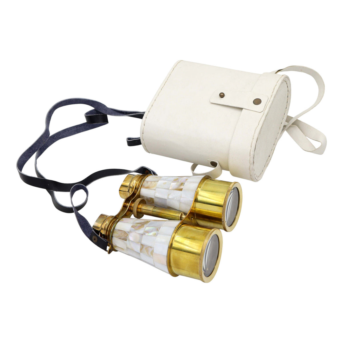 Custom Binoculars with Mother of Pearl in White Leather Case