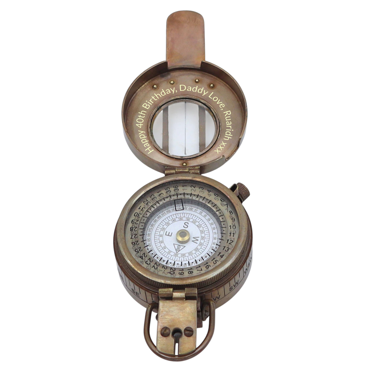 Personalised Bronze Prismatic Marching Compass with Wooden Box