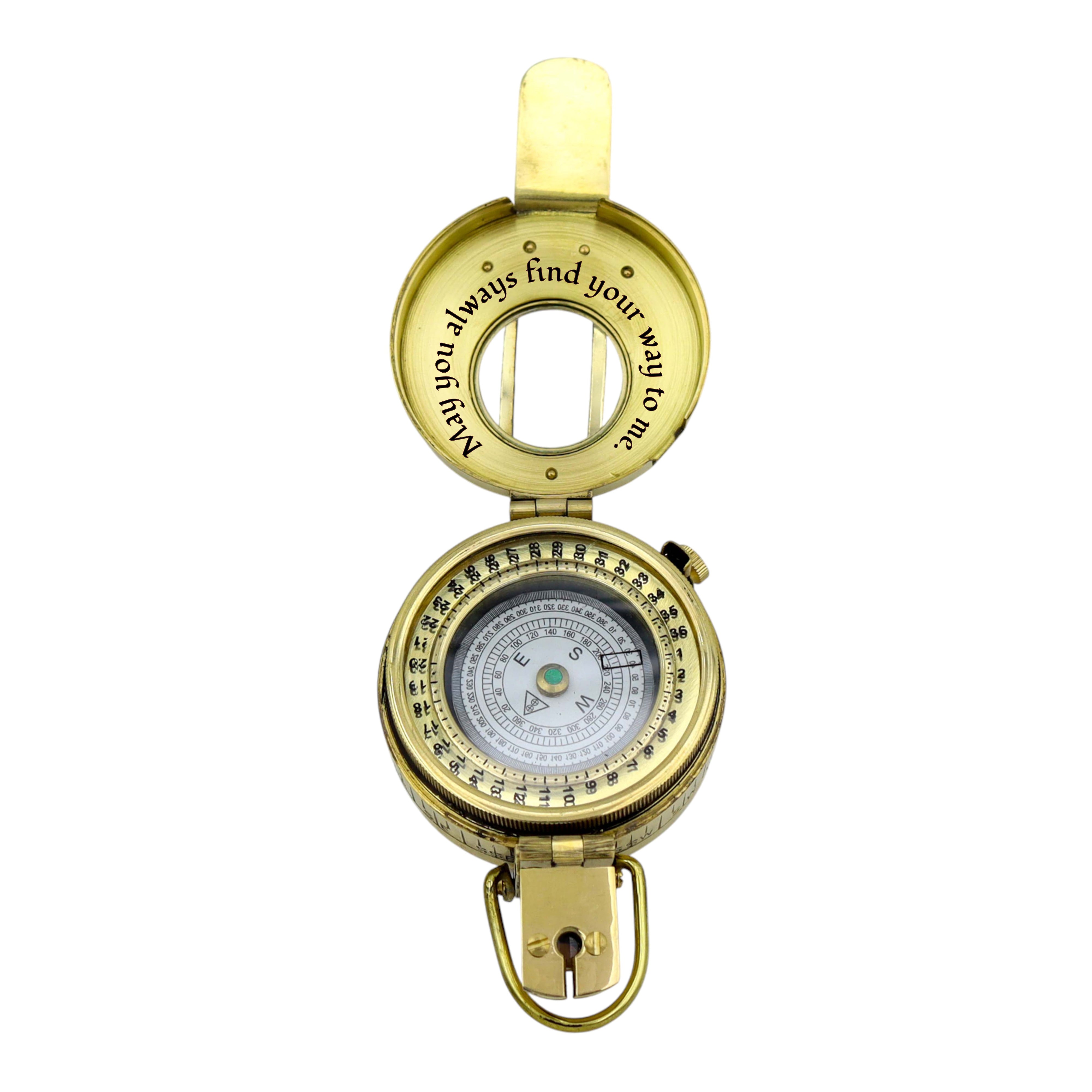 Personalised Brass Prismatic Marching Compass with Wooden Box