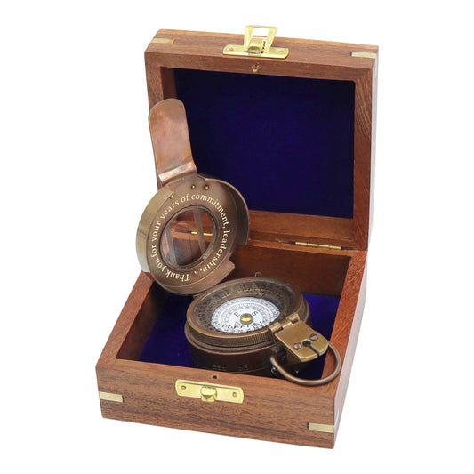 Personalised Bronze Prismatic Marching Compass with Wooden Box