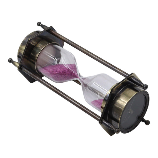 Bronze Hourglass with Pink Sand and Compass