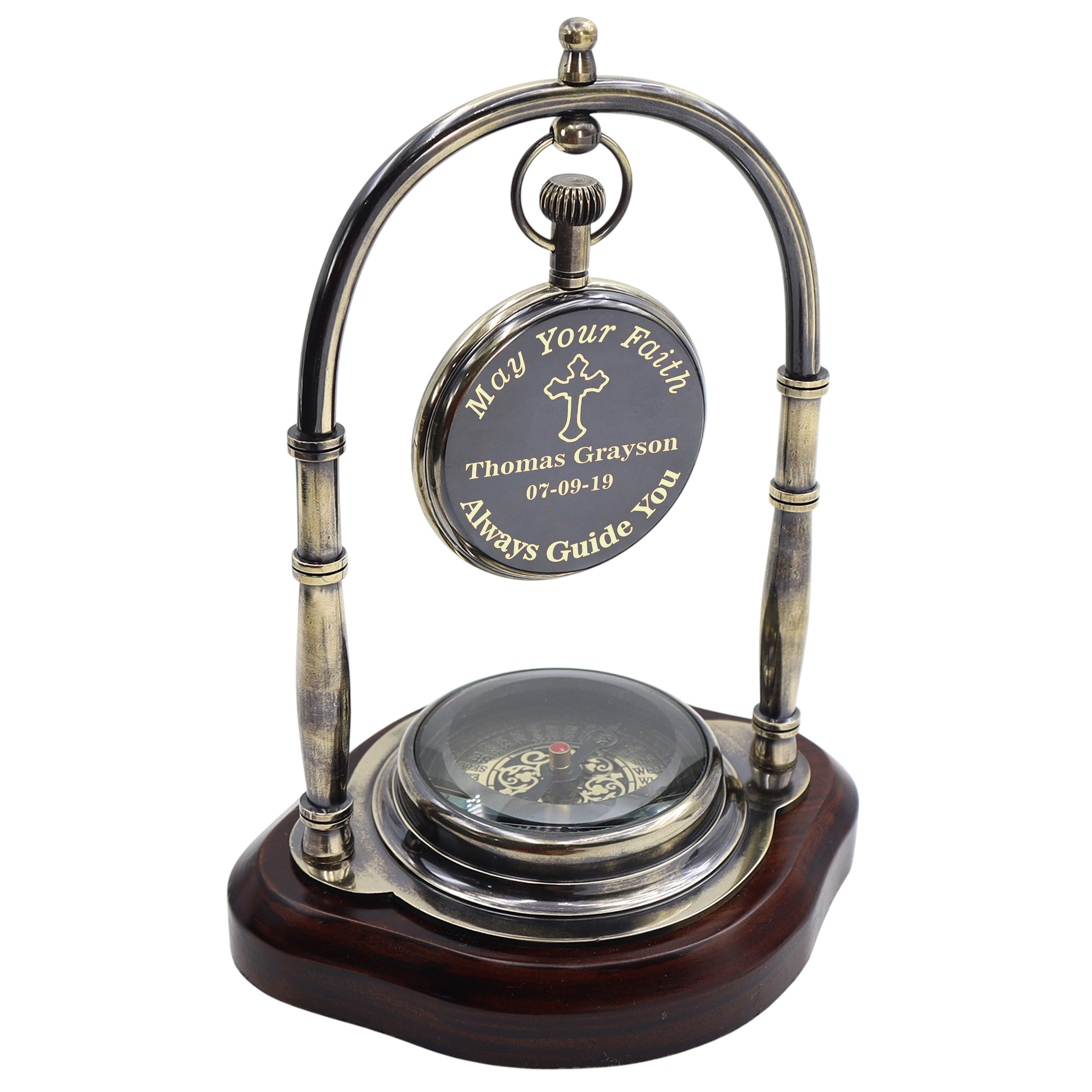 Personalised Gunmetal Desk Clock with Compass