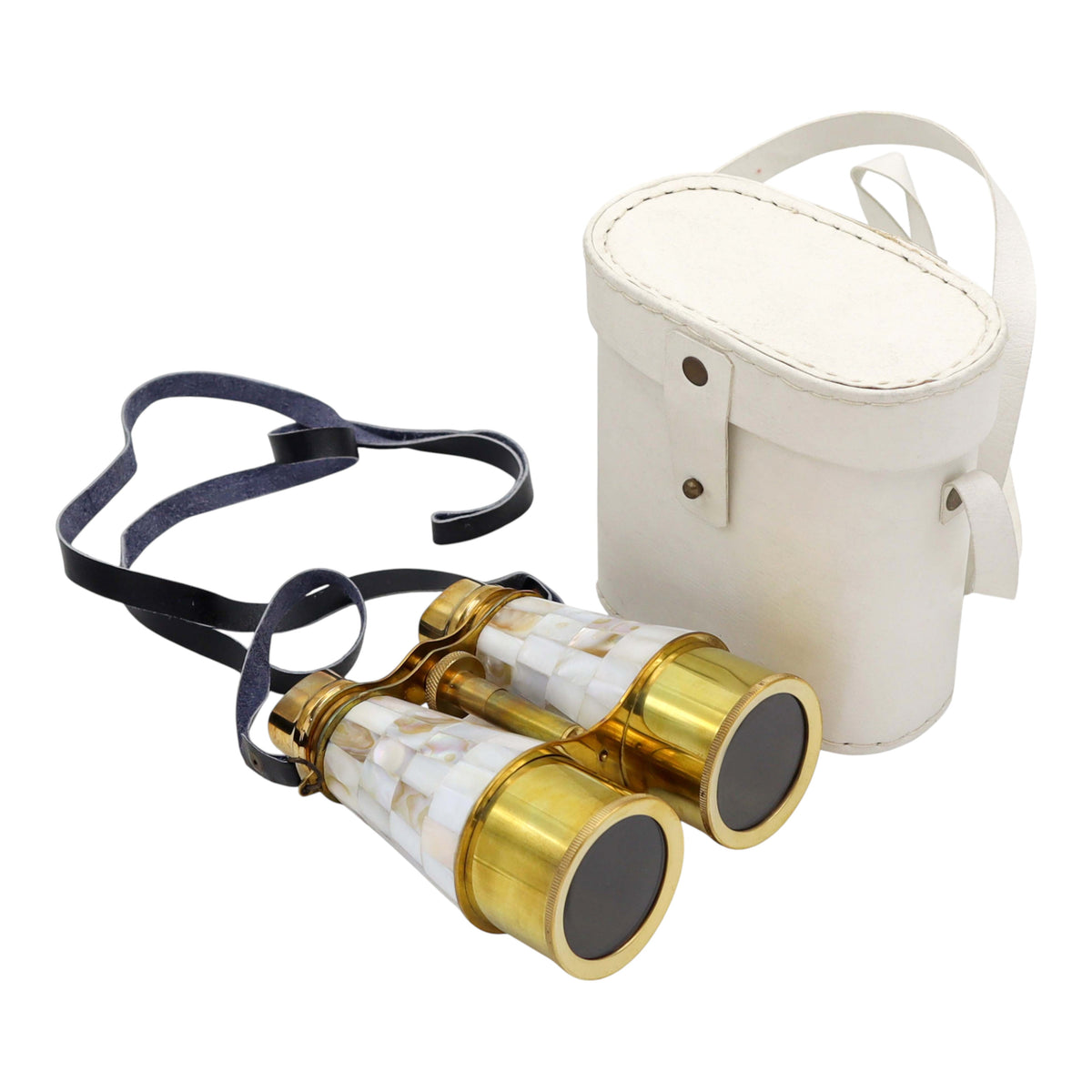 Custom Binoculars with Mother of Pearl in White Leather Case
