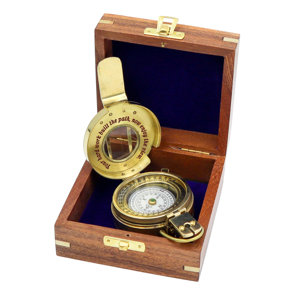 Personalised Brass Prismatic Marching Compass with Wooden Box