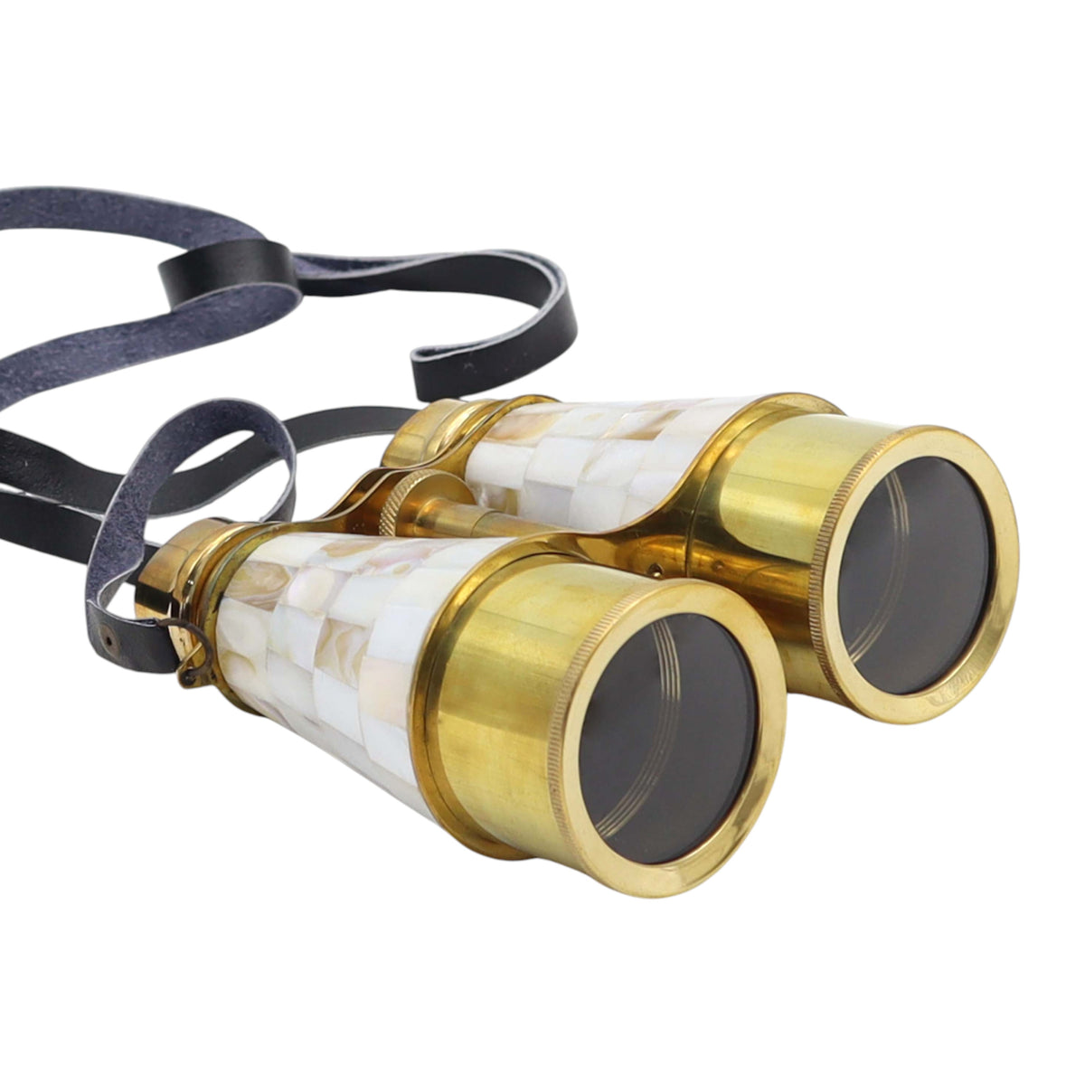 Custom Binoculars with Mother of Pearl in White Leather Case