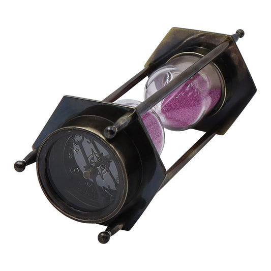 Bronze Hourglass with Pink Sand and Compass