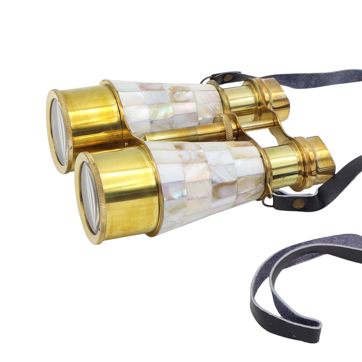 Custom Binoculars with Mother of Pearl in White Leather Case