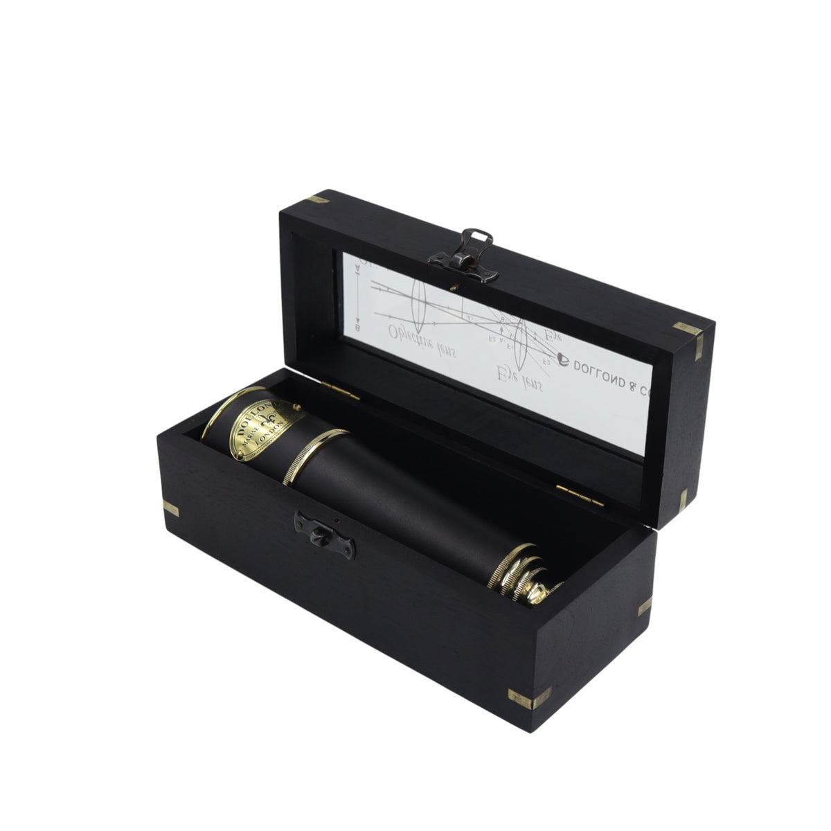 17-Inch The Aurum Black Leather Telescope with Wood Box