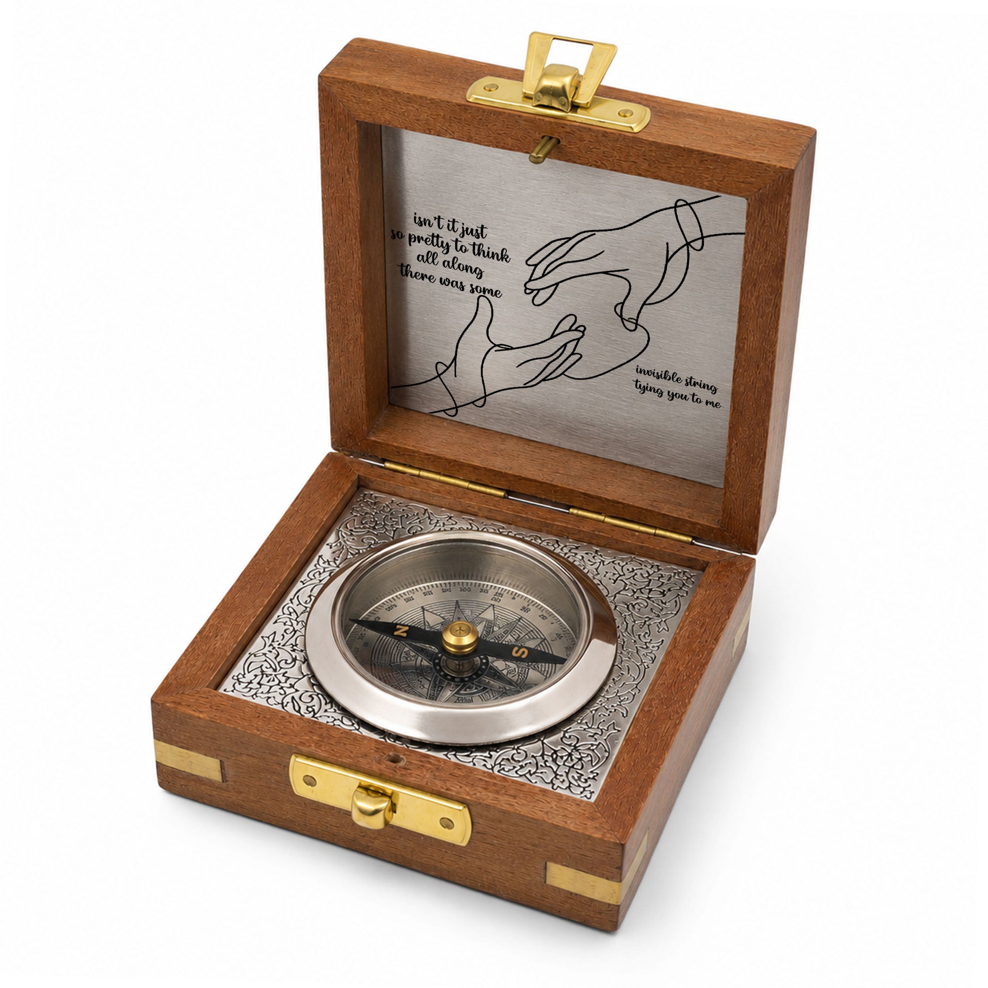 Personalised Nautical Silver Compass with Wooden Box