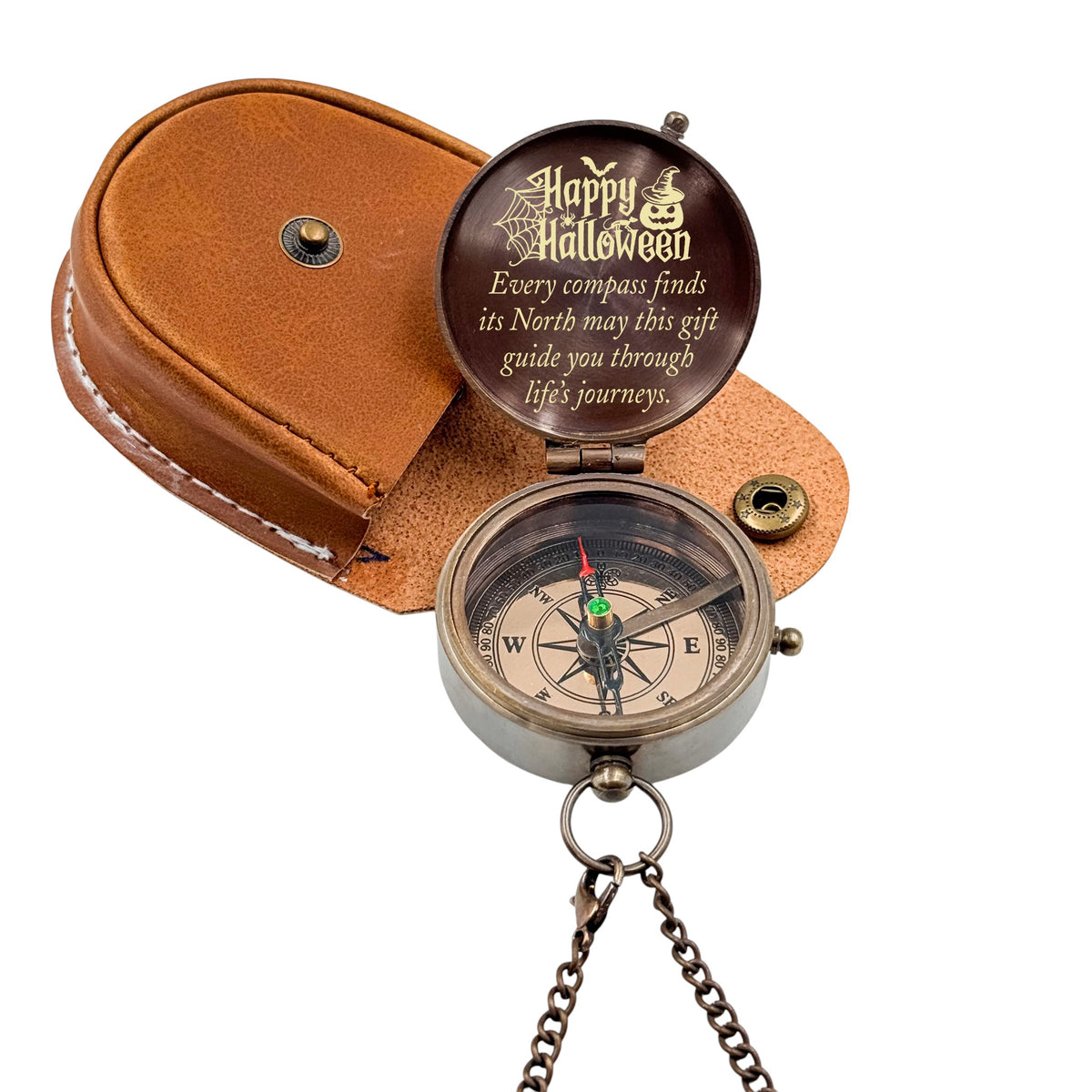 Personalised Halloween Compass with Leather Case