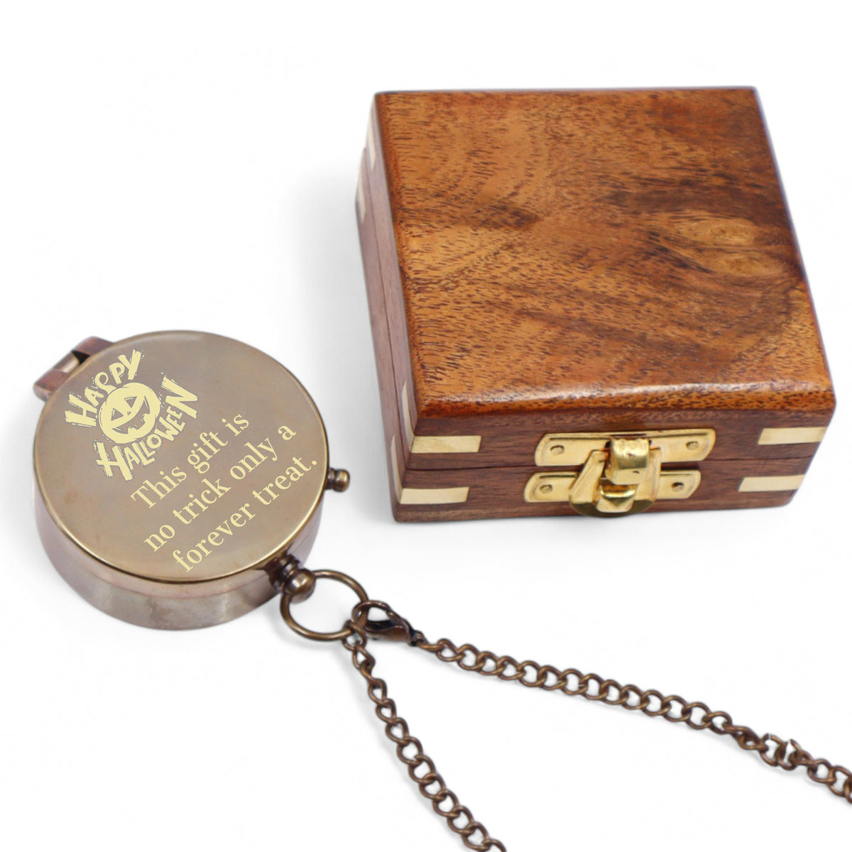 Personalised Halloween Compass with Leather Case