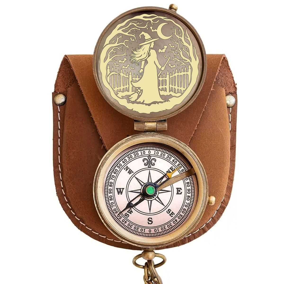 Personalised Halloween Compass with Leather Case