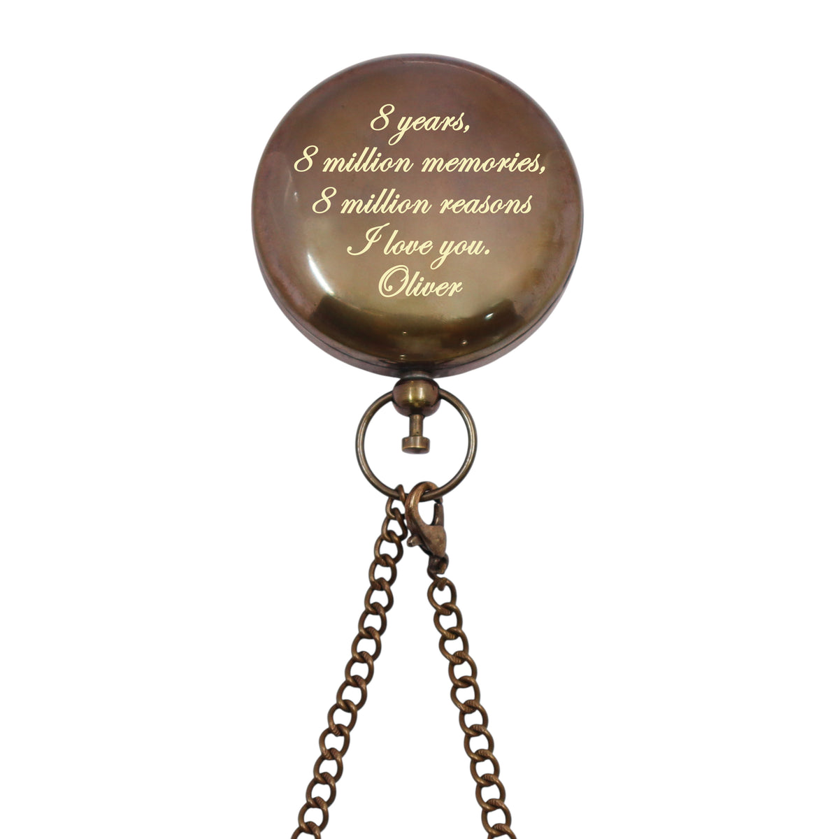 Custom 8th Anniversary Bronze Pocket Sundial Compass