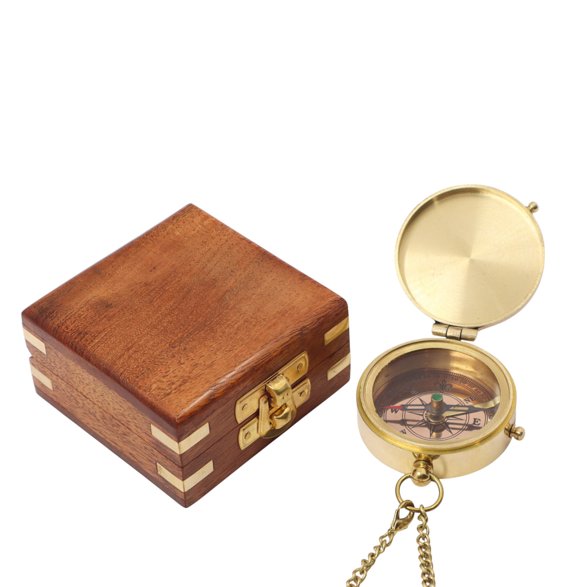 Personalised Victoria Flat Compass with Wooden Box